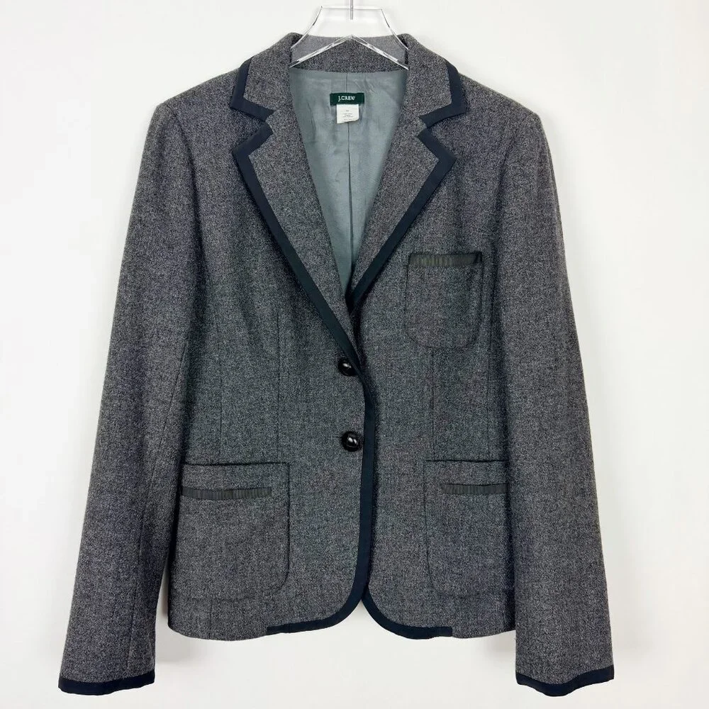 J. Crew Professor Blazer Women's Size 12 Grey Black Wool Jacket Schoolboy Preppy - Picture 13 of 14